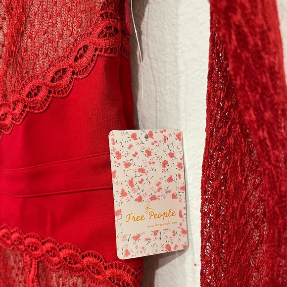 NWT FREE PEOPLE | Lace Mesh Bodycon Embroidered Mini Dress in Cherry | Size XS - Picture 6 of 9